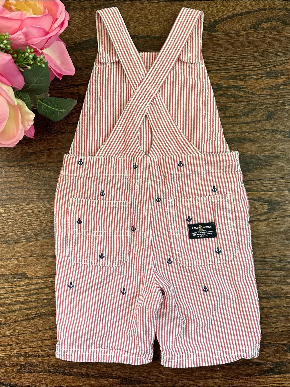 Ralph Lauren Baby seersucker nautical shorts overalls, size 18mo - Picture 2 of 6